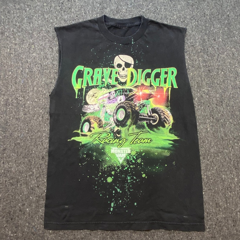 Monster Jam Grave Digger Shirt Small Mens Black Muscle Tee Racing Team Graphic